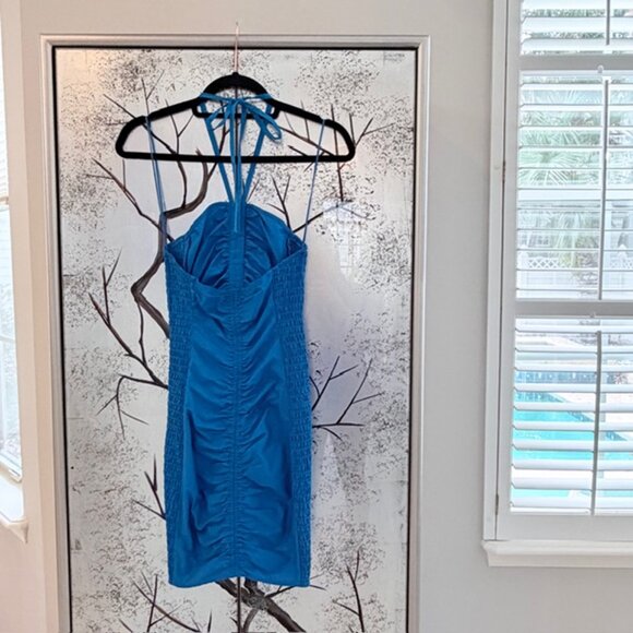 NWT $128 Free People Womens XS Bali Babe Blue Halter Bodycon Smocked Sexy Dress - Picture 4 of 13